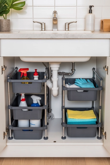 21 Cleaning Supplies Organization Ideas That Actually Work 3 Under-Sink Storage Systems That Use Vertical Space