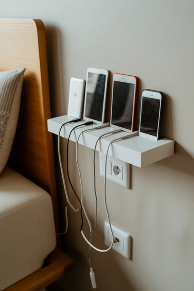 Wall-Mounted Charging Shelves With Hidden Cable Channels