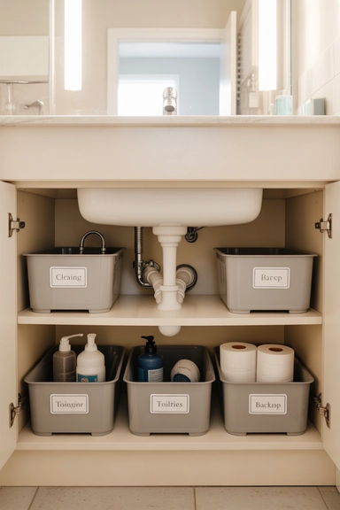 Zoned Under-Sink Storage That Keeps Categories Separate