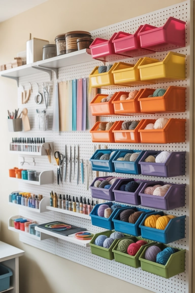 21 Pegboard Organization Ideas That Actually Work 21 Craft or Hobby Station with Modular Storage Bins