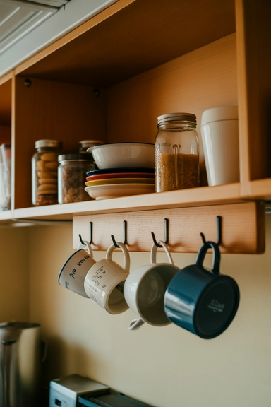 23 Kitchen Shelving Organization Ideas That Reduce Clutter 22 Under-Shelf Hooks That Use Hidden Vertical Space