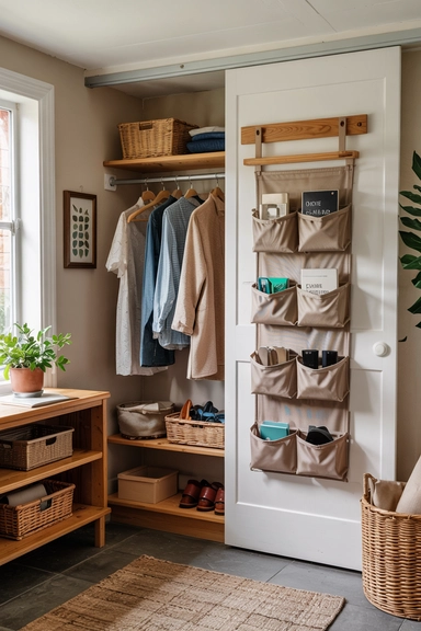 23 Coat Closet Organization Ideas That Actually Work 23 Utilize Sliding Door Organizers for Tight Interiors