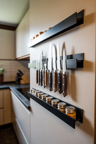 Magnetic Strips for Compact Kitchen Walls
