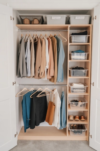 21 Dorm Room Organization Ideas That Maximize Small Spaces 4 Create a Structured Closet Organization System