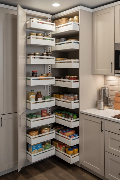 Deep Corner Pantry Storage With Pull-Out Systems