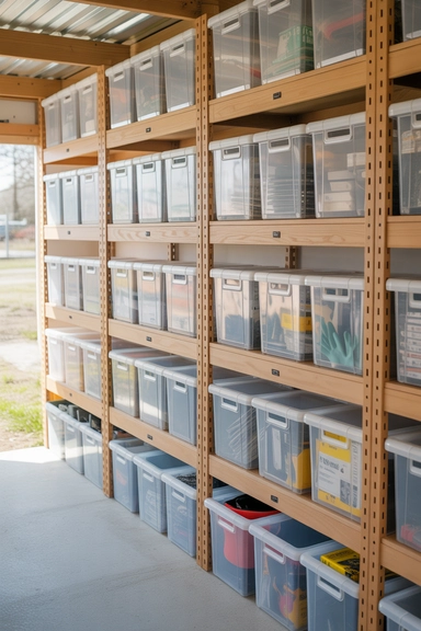 21 Shed Storage Organization Ideas That Keep Tools Visible 4 Open Shelving Units for Clear Storage Bins