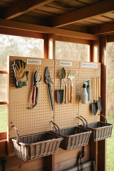 23 Garden Tool Organization Ideas for Garage and Shed Storage 4 Use Pegboards for Small Garden Tool Storage