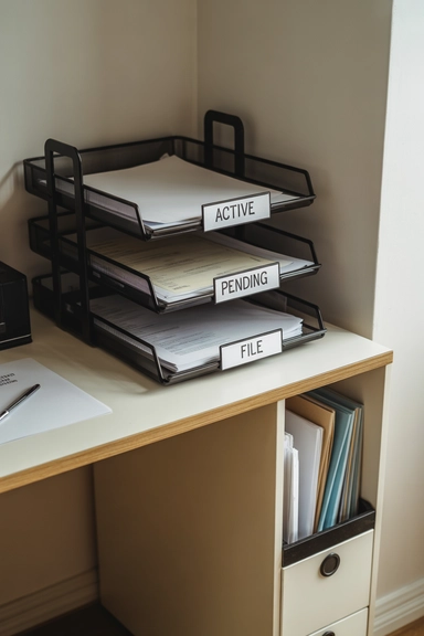 22 Desk Organization Ideas for Small Spaces That Stay Tidy 5 Replace Paper Piles With a Vertical Flow System