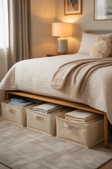 4- Use Fabric Storage for a Softer Look