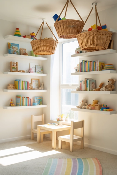 22 Kids Room Storage Ideas That Keep Toys Under Control 5 Use Wall Storage to Free Floor Space