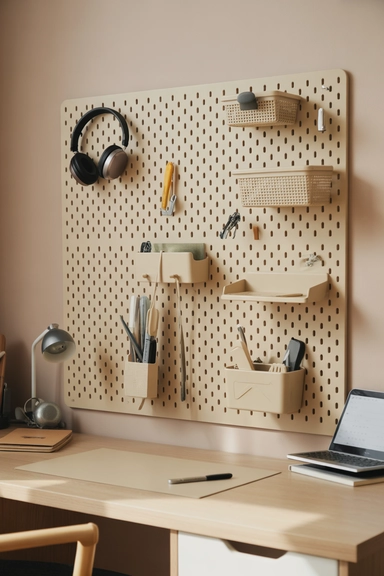Home Office Storage Ideas That Keep Workspaces Clear 5 Use a Pegboard for Flexible Storage