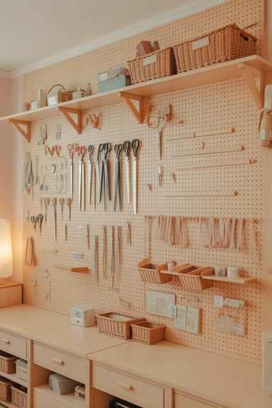 21 Vintage Craft Room Ideas for a Cozy Creative Space 5 Vintage Pegboard Walls for Tools