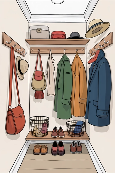 23 Coat Closet Organization Ideas That Actually Work 5 Utilize Vertical Peg Rails for Efficient Wall Storage