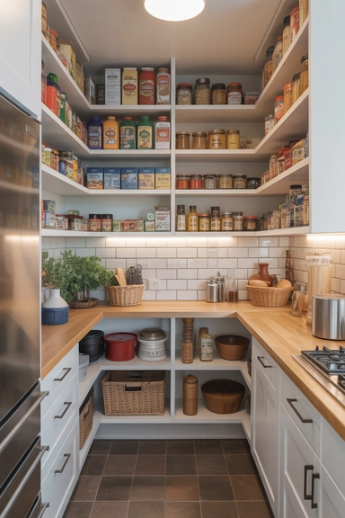 Corner Walk-In Pantry Layouts for Small Kitchens