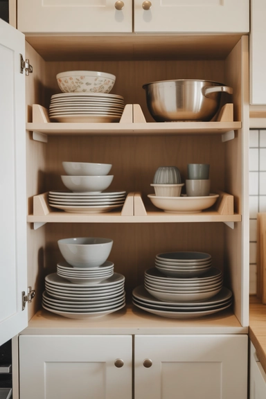 Double Cabinet Space With Simple Shelf Risers