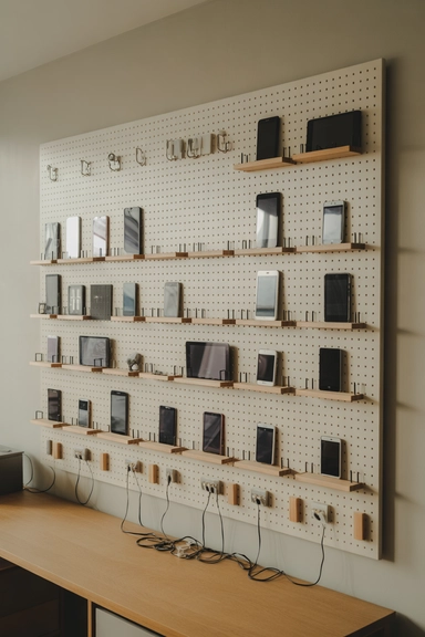 Pegboard Charging Walls That Route Cords Behind the Surface