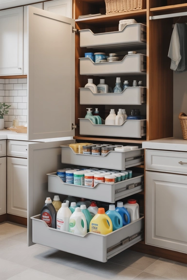 21 Cleaning Supplies Organization Ideas That Actually Work 5 Pull-Out Bins That Keep Deep Cabinets Organized