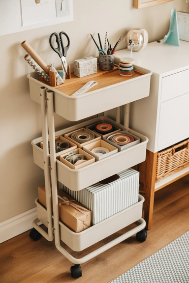 21 Gift Wrap Storage Ideas That Keep Supplies Organized 5 Rolling Gift Wrap Cart Station