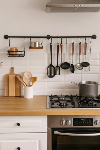 Install Wall Rails for Hanging Utensils