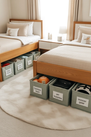 21 Shared Kids Room Organization Ideas That Actually Work 6 Add Under-Bed Storage for Each Child