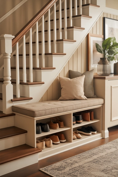 21 Under Stairs Storage Ideas That Turn Dead Space Useful 6 Bench Seating With Integrated Storage Below