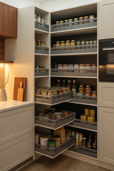 Corner Pantry Cabinets With Rotating Shelves