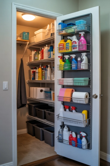 21 Cleaning Supplies Organization Ideas That Actually Work 6 Door-Mounted Racks for Extra Vertical Storage
