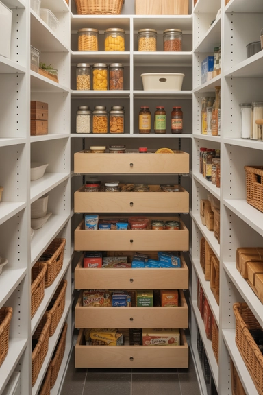 Narrow Walk-In Pantry Ideas That Make Tight Spaces Work (22 Smart Layouts) 6 Drawer Storage to Replace Deep Lower Shelves