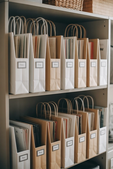 21 Gift Wrap Storage Ideas That Keep Supplies Organized 6 Gift Bag Storage File System
