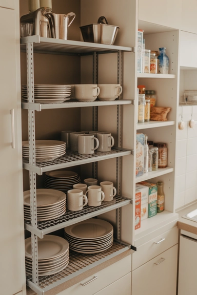 21 Small Kitchen Organization Ideas for Apartments That Actually Work 6 Maximize Cabinet Space With Stackable Shelves
