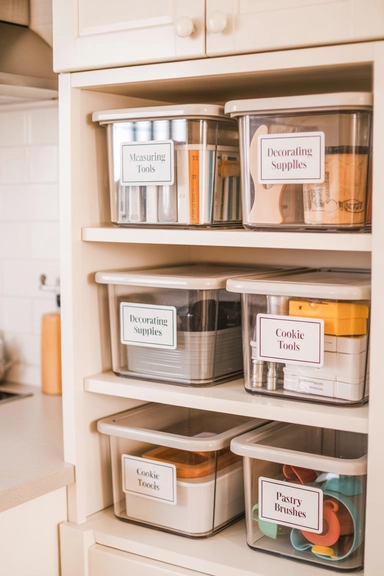 Use Stackable Bins for Cabinet Storage