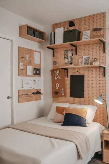 21 Dorm Room Organization Ideas That Maximize Small Spaces 6 Use Vertical Wall Storage to Free Floor Space