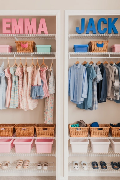21 Shared Kids Room Organization Ideas That Actually Work 7 Divide Closet Space Equally and Clearly