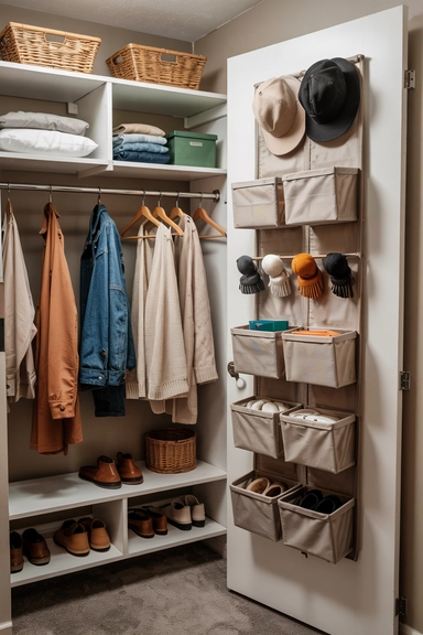 23 Coat Closet Organization Ideas That Actually Work 7 Add an Over-the-Door Organizer to Maximize Unused Space