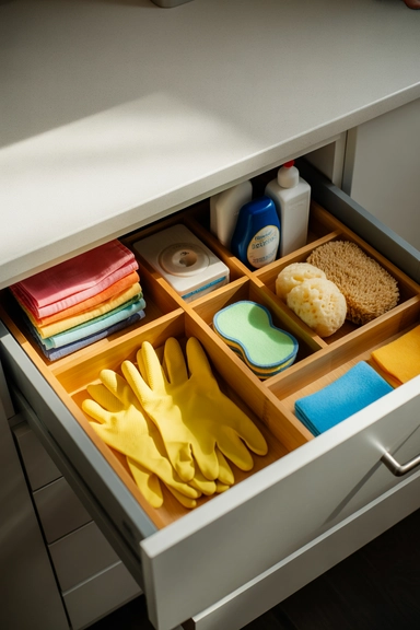 21 Cleaning Supplies Organization Ideas That Actually Work 7 Drawer Dividers for Small Cleaning Tools and Cloths