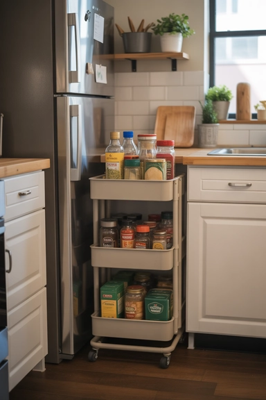 Install a Slim Rolling Cart for Overflow Storage
