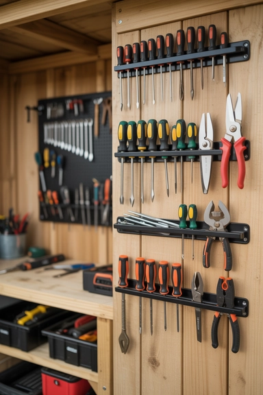 21 Shed Storage Organization Ideas That Keep Tools Visible 7 Magnetic Strips for Small Metal Tools