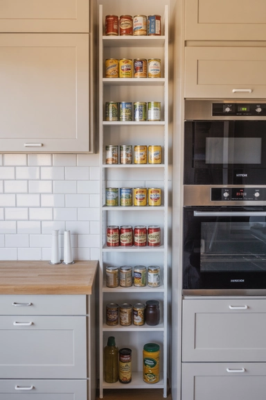 Slim Vertical Shelves for Tight Pantry Gaps