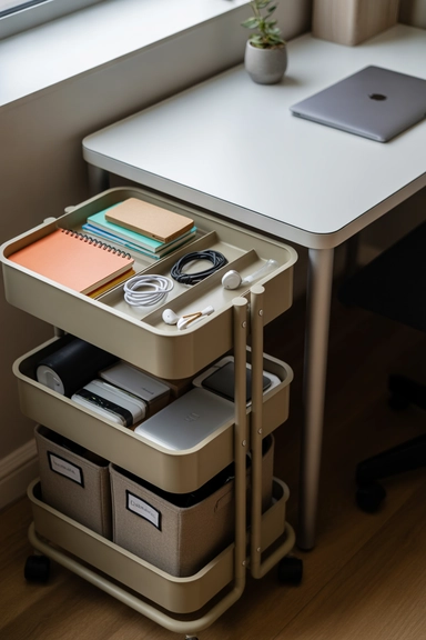 Home Office Storage Ideas That Keep Workspaces Clear 8 7 Incorporate Rolling Carts for Flexible Storage result