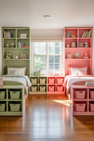 21 Shared Kids Room Organization Ideas That Actually Work 8 Use Color-Coded Storage to Prevent Mix-Ups