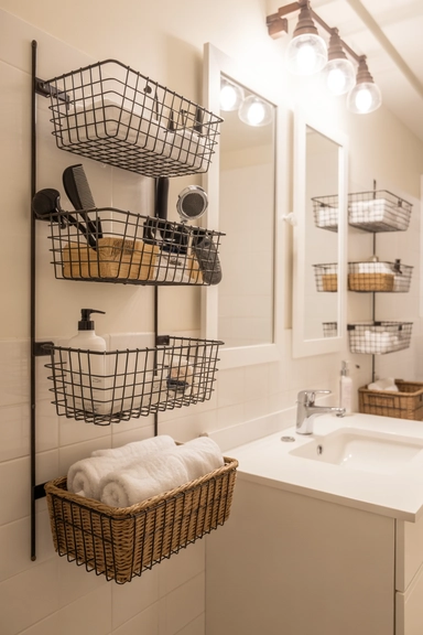 21 Small Bathroom Storage Ideas for Tiny Spaces That Work 8 Wall-Mounted Baskets for Daily Essentials
