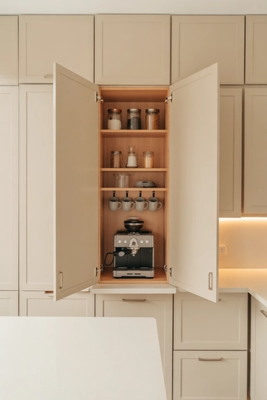 Built-In Coffee Cabinets That Hide the Entire Setup