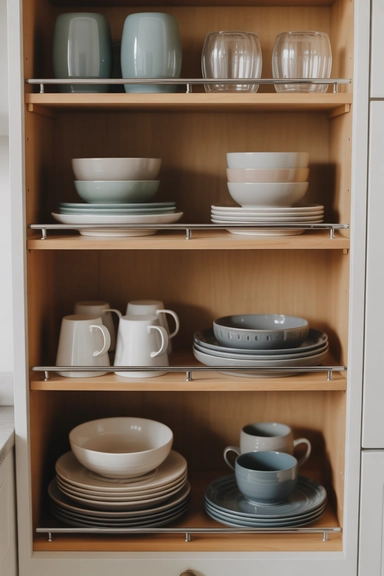 23 Under $20 Kitchen Organizer Ideas for Small Kitchens 8 Cabinet Shelf Risers for Vertical Storage