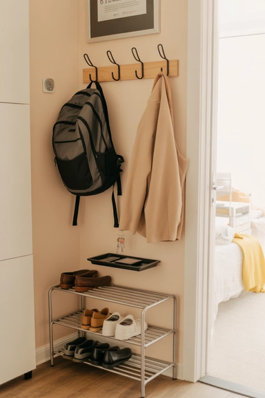21 Dorm Room Organization Ideas That Maximize Small Spaces 8 Create a Clear Entry Drop Zone Near the Door
