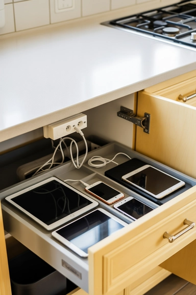 Kitchen Charging Drawers That Disappear Into Cabinetry