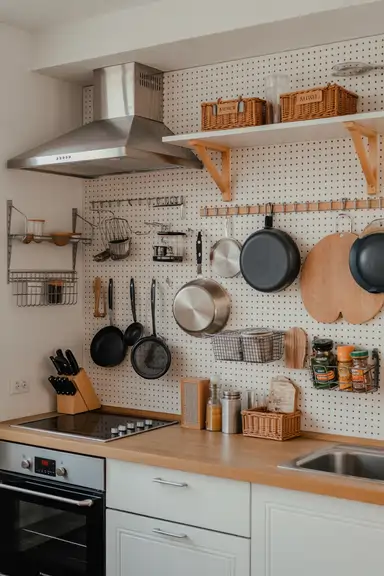 21 Pegboard Organization Ideas That Actually Work 8 Kitchen Pegboard Wall for Compact Spaces