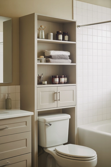  Over-the-Toilet Cabinets With Open and Closed Sections