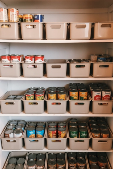 Pantry Can Bins That Create Visible Rows