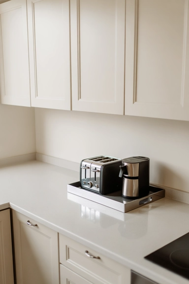 21 Small Kitchen Organization Ideas for Apartments That Actually Work 8 Protect Counter Space With Defined Appliance Zones
