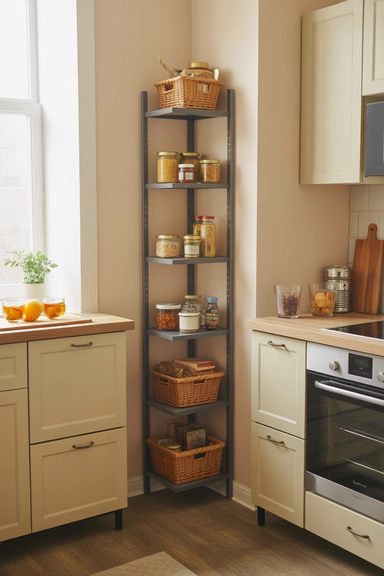 Slim Corner Pantry Towers for Tight Kitchens